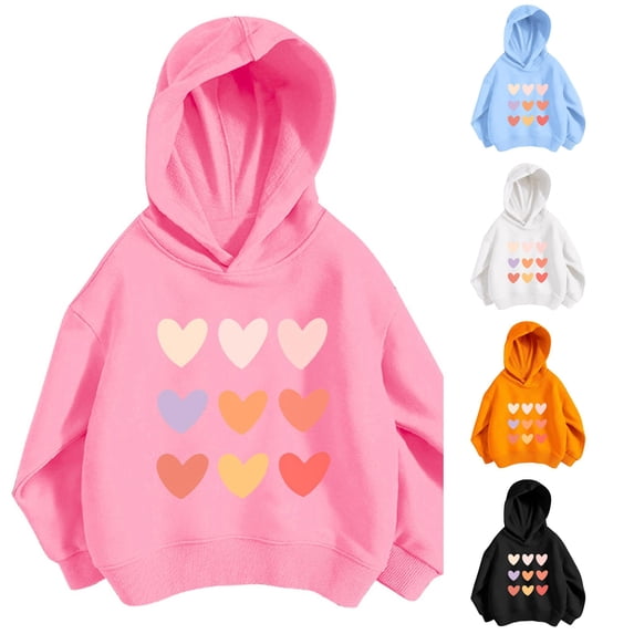 WAYUTE Girls Sweatshirt Multicolor Heart Graphic Hoodies Long Sleeve Hooded Sweatshirt for Kids Child Fashion Versatile Casual Outdoor,Pink,Size 8-9 Y