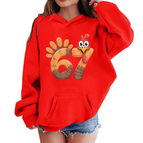 WAYUTE Girls Sweatshirt Thanksgiving Sweatshirt Girl'S Kids Casual Turkey Print Long Sleeve Hooded Pullover Hoodie Outfits