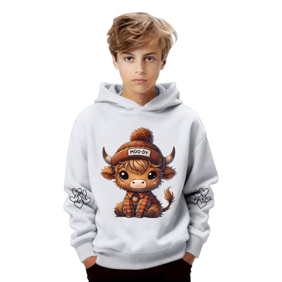 WAYUTE Girls Sweatshirts Boys Cow Print Cute Hooded Sweatshirt Casual Pullover Soft Jacket for Kids