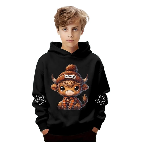 WAYUTE Girls Sweatshirts Boys Cow Print Cute Hooded Sweatshirt Casual Pullover Soft Jacket for Kids