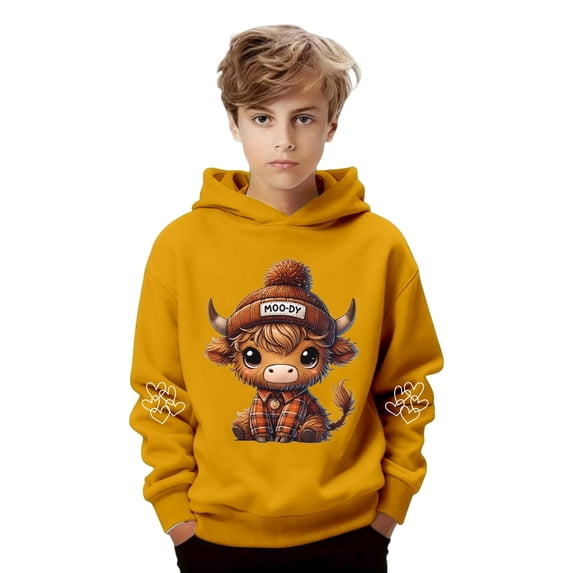 WAYUTE Girls Sweatshirts Boys Cow Print Cute Hooded Sweatshirt Casual Pullover Soft Jacket for Kids