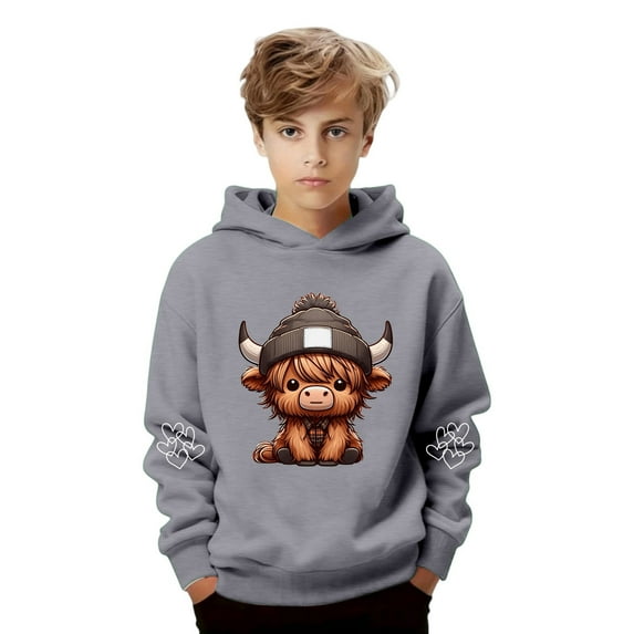 WAYUTE Girls Sweatshirts Cow Print Cute Hooded Sweatshirt for Boys Soft Pullover Kids Casual Hoodie with Pocket