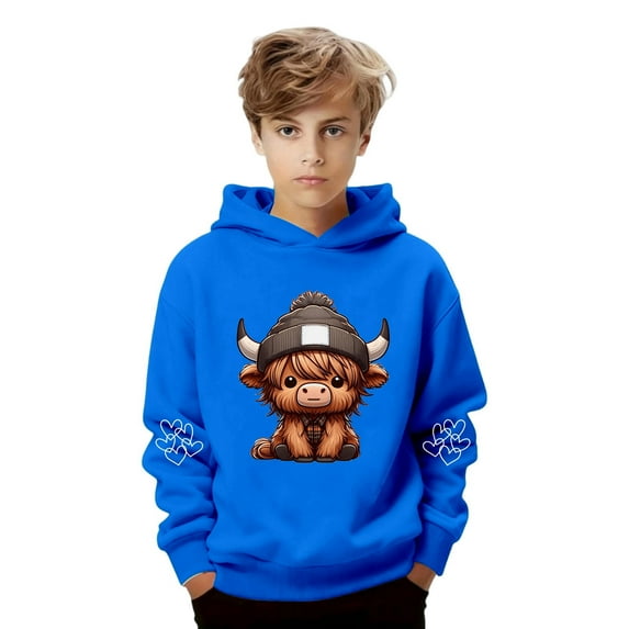 WAYUTE Girls Sweatshirts Cow Print Cute Hooded Sweatshirt for Boys Soft Pullover Kids Casual Hoodie with Pocket