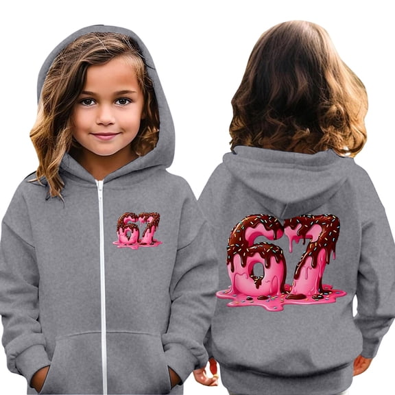 WAYUTE Girls Sweatshirts Kids Cute Printed Hooded Sweatshirt Zipper Sweatshirt (3 12Y)
