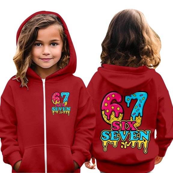 WAYUTE Girls Sweatshirts Kids Cute Printed Hooded Sweatshirt Zipper Sweatshirt (3 12Y)