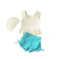 thumbnail image 1 of WAYUTE Girls Swimsuit 3 Piece Swimwear Ruffle Trim Comfortable Tankini Top with Swim Shorts for Toddler Kids Summer Beach, 1 of 3