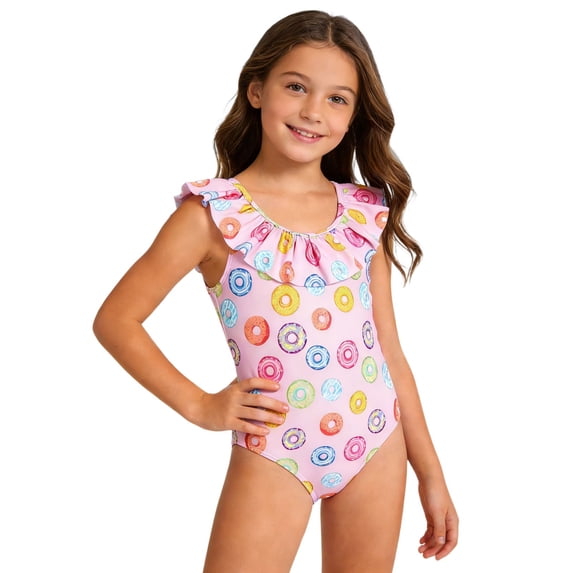 WAYUTE Girls Swimsuit Donut and Scale Print One Piece Rash Guard Cute Comfortable Swimwear for Toddler Kids Summer Beach