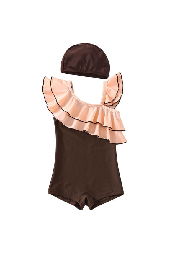 Girls Swimsuit Kids Ruffle Trim Cute Rash Guard for Kids Toddler Bathing Suits with Sun Protection Summer Vacation