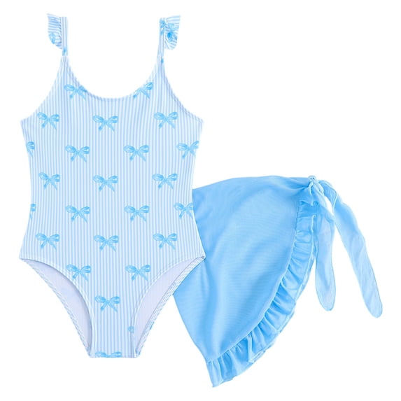 WAYUTE Girls Swimsuits Backless Cute Printed Rash Guard Bathing Suit with Cover up for Toddler Swimwear Water Activities