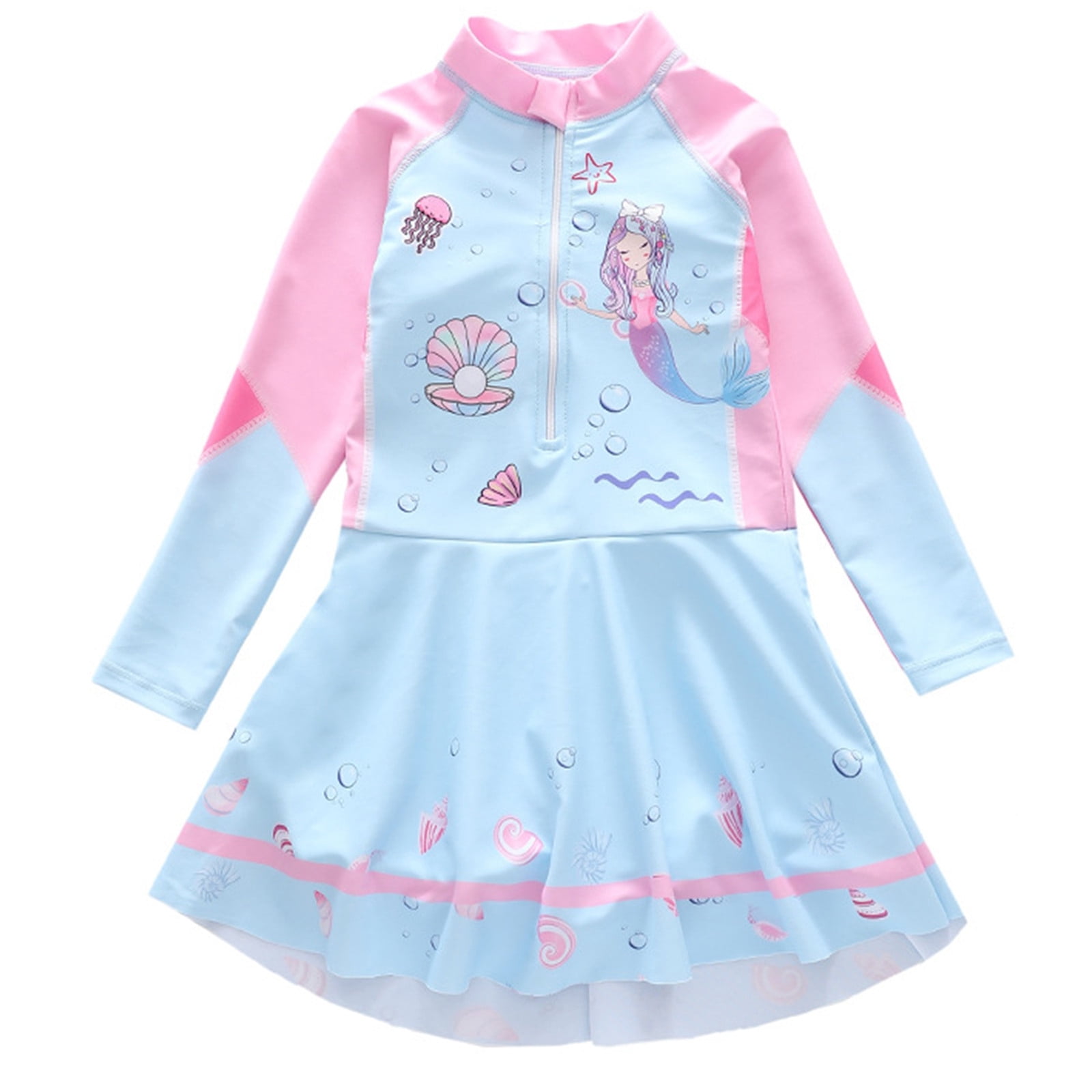 WAYUTE Girls Swimsuits Kids Floral Printed Long Sleeve Soft Sun ...