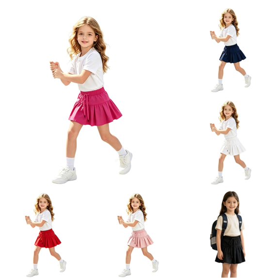 WAYUTE Girls Tennis Skirts Drawstring Elastic Waist with Inner Liner and Pockets Ruffled Hem Scooter Skirt Casual Daily,Hot Pink,13-14 Y