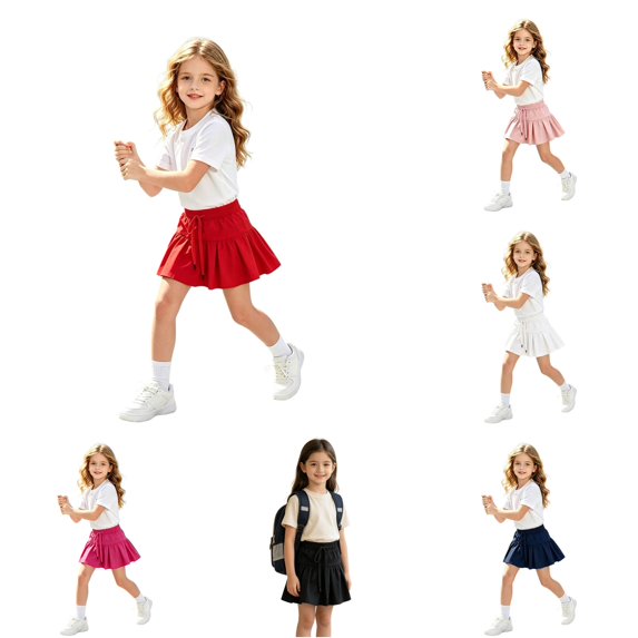 WAYUTE Girls Tennis Skirts Drawstring Elastic Waist with Inner Liner and Pockets Ruffled Hem Scooter Skirt Casual Outdoor,Red,9-10 Y