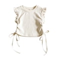 thumbnail image 1 of WAYUTE Girls Top with Tie Flutter Sleeve Solid Color Drawstring Basic Tee for Toddler Kids Comfort Fit Summer Daily Wear, 1 of 4
