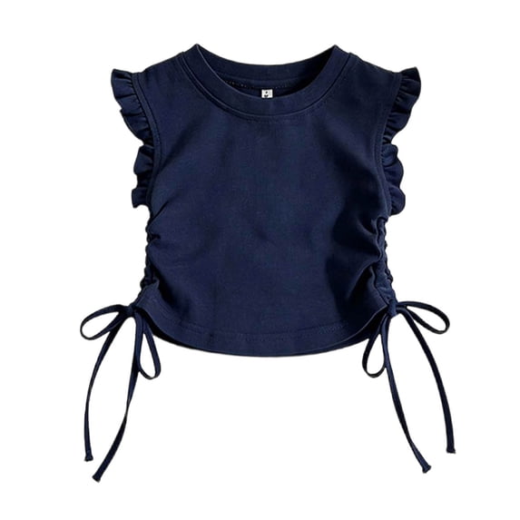 WAYUTE Girls Top with Tie Flutter Sleeve Solid Color Drawstring Basic Tee for Toddler Kids Lightweight Casual Outdoor