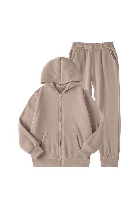 Girls Winter Outfits Lined Solid Color Zip Up Hoodie and Pants Set for Kids Cozy Comfort Warm Pullover Sweatsuit Casual Sports Wear for Toddler and Youth