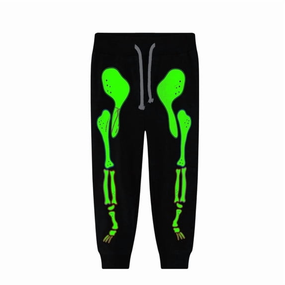 WAYUTE Halloween Boys Glow In The Dark Skeleton Jogger Pants Elastic Waist Drawstring Joggers Sweatpants Kids Sports Trousers Casual Dailywear,Black,Size 6 Y-7 Y