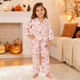 thumbnail image 1 of WAYUTE Halloween Girls Pajama Set 2 Piece Long Sleeve Loungewear Cute Ghost Bow Print Soft Cozy Sleepwear Pajamas for Girls Casual Indoor, 1 of 4