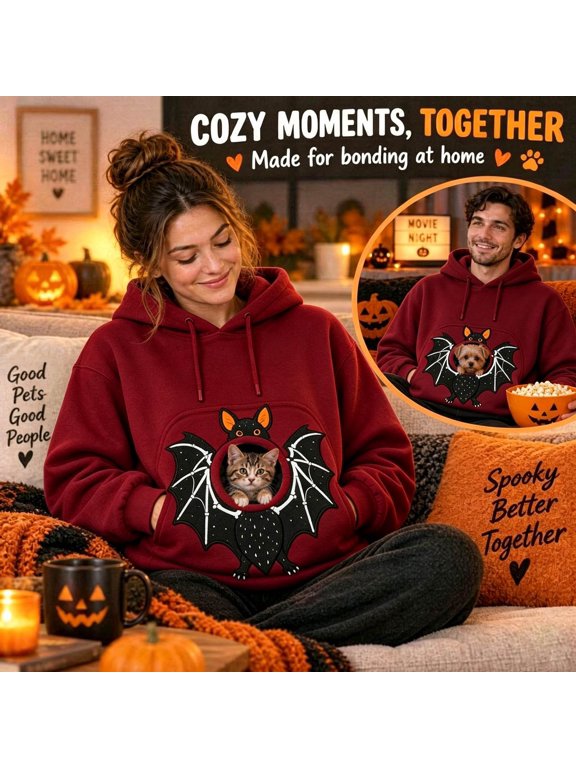 Halloween Oversized Pet Pouch Hoodie with Pocket Front Holding Hole for Small Cat and Puppy Soft Cozy Sweatshirts Comfortable Leisure Daily