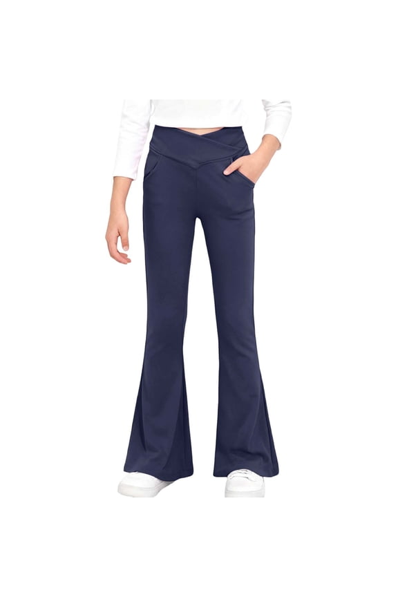 High Waist Flared Yoga Pants for Girls Bootcut Leggings Teen Dance Workout Trousers Stretchy Sports Athletic Wide Leg Bottoms