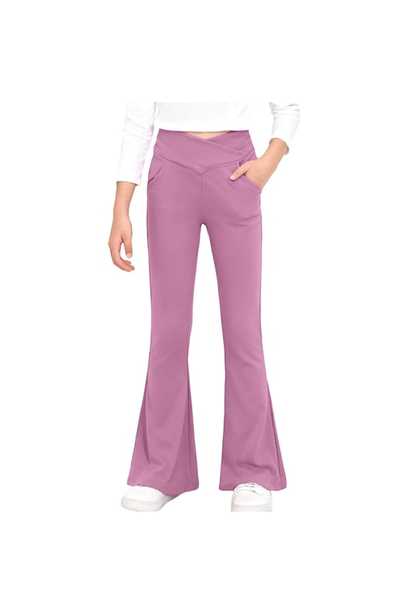 High Waist Flared Yoga Pants for Girls Bootcut Leggings Teen Dance Workout Trousers Stretchy Sports Athletic Wide Leg Bottoms