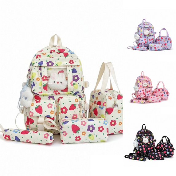 WAYUTE Kids Backpack Cartoon Print Back to School 4 Pcs Backpack Set with Large Capacity Lightweight Cute Daily Use Bookbag Casual Outdoor Travel