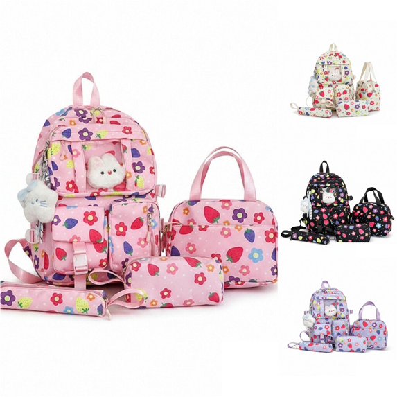 WAYUTE Kids Backpack Cartoon Print Back to School 4 Pcs Backpack Set with Large Capacity Lightweight Cute Daily Use Bookbag Casual Outdoor Travel