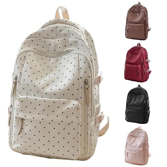 WAYUTE Kids Backpack Children Large Capacity Back to School Backpack Polka Dot Print Compartment and Zip Up Design Lightweight Bookbag Casual School Activities