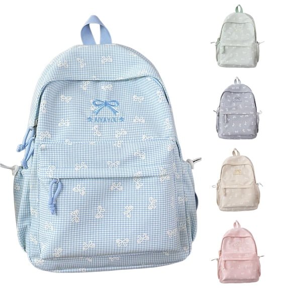 WAYUTE Kids Backpack Cute Bow Knot Print Zip Up Design Large Capacity Backpack for Middle School Students Lightweight Soft Bookbag Casual Outdoor Travel