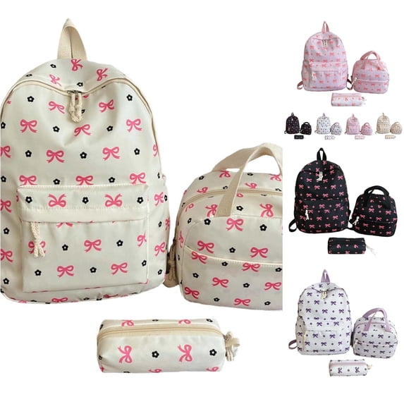 WAYUTE Kids Backpack Lightweight Floral Bow 3 Pcs Backpack Set for Spacious Everyday Use with Comfortable Straps for Commuting Bookbag Casual Outdoor Travel
