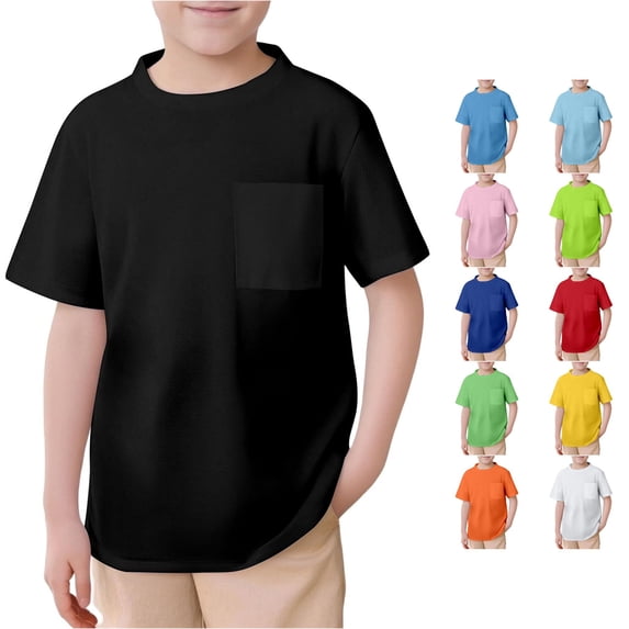 WAYUTE Kids Boys Mesh T Shirts Short Sleeve Summer Tees for Children Crew Neck Solid Color Top with Front Pocket Casual Outdoor,Black,Size 4-5 Y