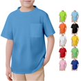 thumbnail image 1 of WAYUTE Kids Boys Mesh T Shirts Short Sleeve Summer Tees for Children Crew Neck Solid Color Top with Front Pocket Casual School,Blue,Size 10-11 Y, 1 of 4