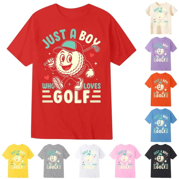 WAYUTE Kids Boys Short Sleeve Crew Neck T Shirt Letter Cartoon Golf Ball Graphic Lightweight Comfort Basic Top Casual Daily Wear,Red,Size 3-4 Y