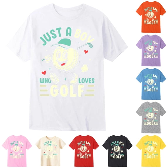 WAYUTE Kids Boys Short Sleeve Crew Neck T Shirt Letter Cartoon Golf Ball Graphic Lightweight Comfort Basic Top Casual Outdoor,White,Size 6-7 Y