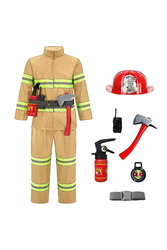 Kids Fireman Set Boys Outfits Play Pretend Dress Up Party Outfit for Children Toddler Performance Party Theme Events Clothes Set