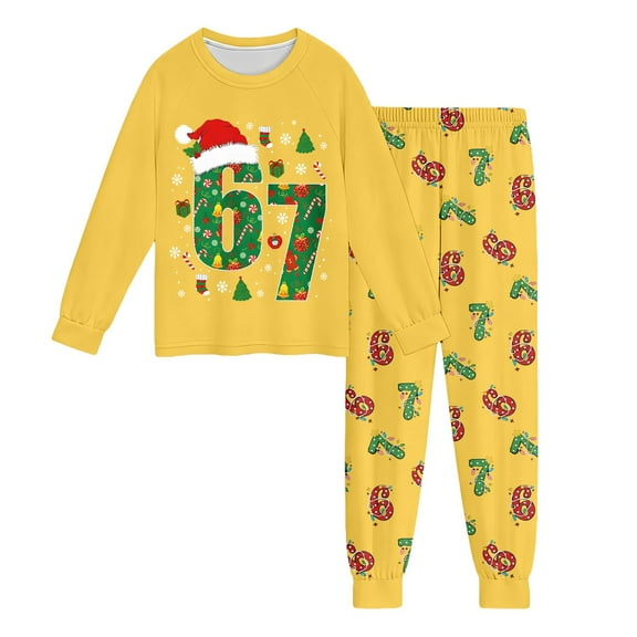 WAYUTE Kids Pajamas 6 7 Print Long Sleeve Pajama Set Pullover Top and Pants for Boys and Girls 67 Pajamas Sleepwear Comfortable Loose Fit Home Outfit