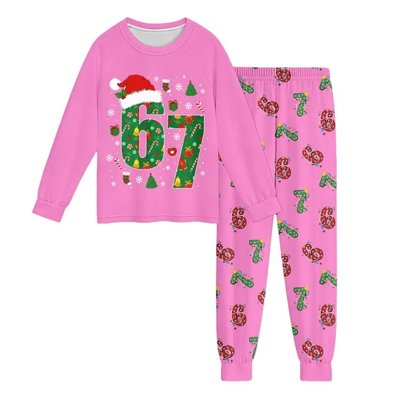 WAYUTE Kids Pajamas 6 7 Print Long Sleeve Pajama Set Pullover Top and Pants for Boys and Girls 67 Pajamas Sleepwear Comfortable Loose Fit Home Outfit