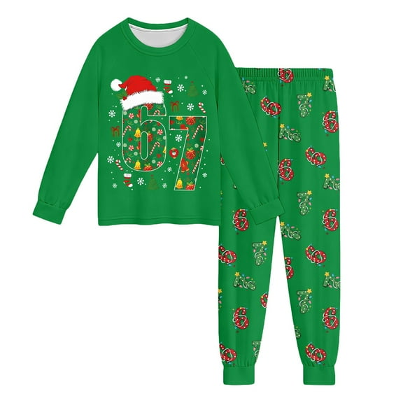 WAYUTE Kids Pajamas 6 7 Print Long Sleeve Pajama Set Pullover Top and Pants for Boys and Girls 67 Pajamas Sleepwear Comfortable Loose Fit Home Outfit