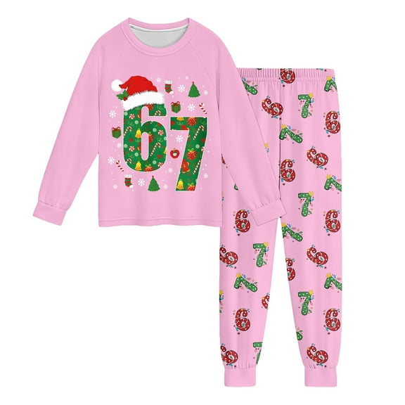 WAYUTE Kids Pajamas 6 7 Print Long Sleeve Pajama Set Pullover Top and Pants for Boys and Girls 67 Pajamas Sleepwear Comfortable Loose Fit Home Outfit
