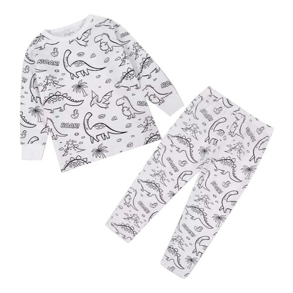 WAYUTE Kids Pajamas Long Sleeve DIY Cute Hand Painted Pajama Set Colouring Loungwear for Boys and Girls Can Play with and Wear Comfort Loose Home Outfit