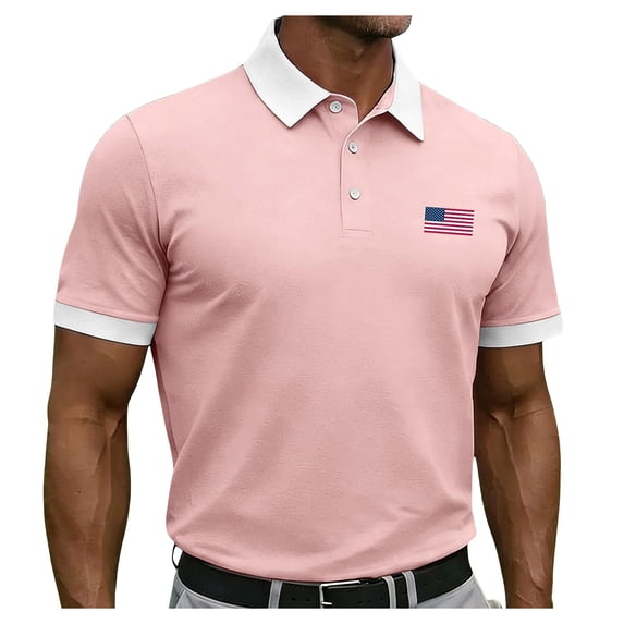 WAYUTE Men Polo Shirts Independence Day Short Sleeve US National Flag Print Classic Fit Breathable 4th of July Shirt Casual Outdoor