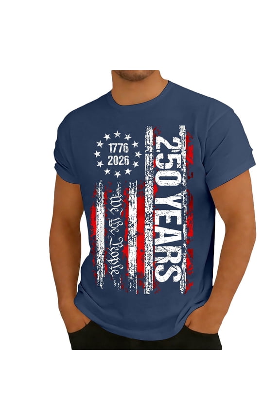 Men's 250th Anniversary USA Shirt National Flag Patriotic Short Sleeve Crew Neck Tee Casual Holiday 4th of July T-Shirts