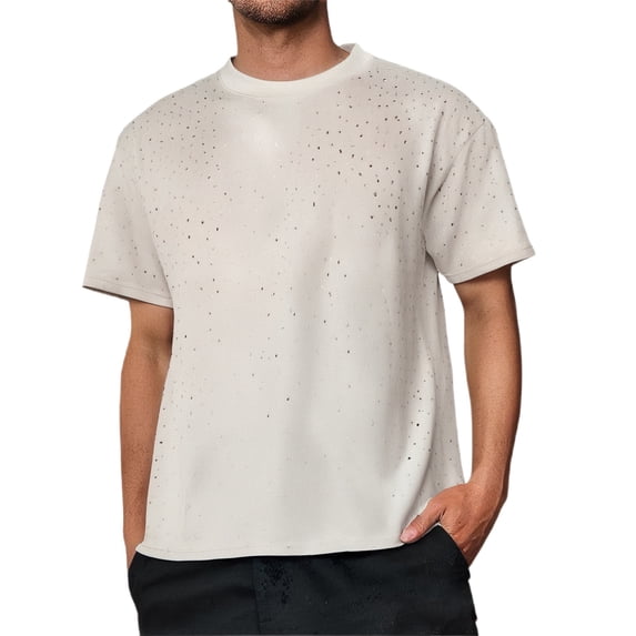 WAYUTE Men's Casual T Shirts with Rhinestone Design Short Sleeve Tee for Sports Outdoor Lightweight Summer Top,2XL