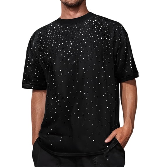 WAYUTE Men's Casual T Shirts with Rhinestone Design Short Sleeve Tee for Sports Outdoor Lightweight Summer Top,4XL