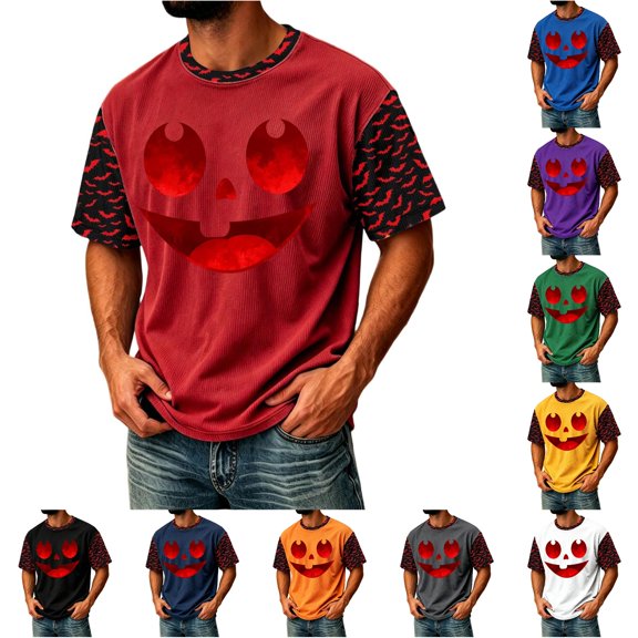 WAYUTE Men's Halloween Pumpkin Funny Print Short Sleeve T Shirts Casual Crewneck Loose Comfort T-Shirts for Man,M