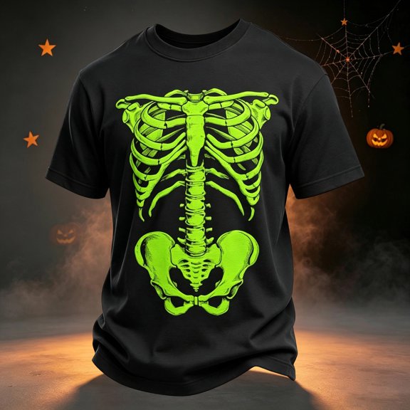 WAYUTE Men's Halloween Skeleton Print T Shirt Short Sleeve Crewneck Casual Graphic Tee Loose Streetwear Fashion Top,XL