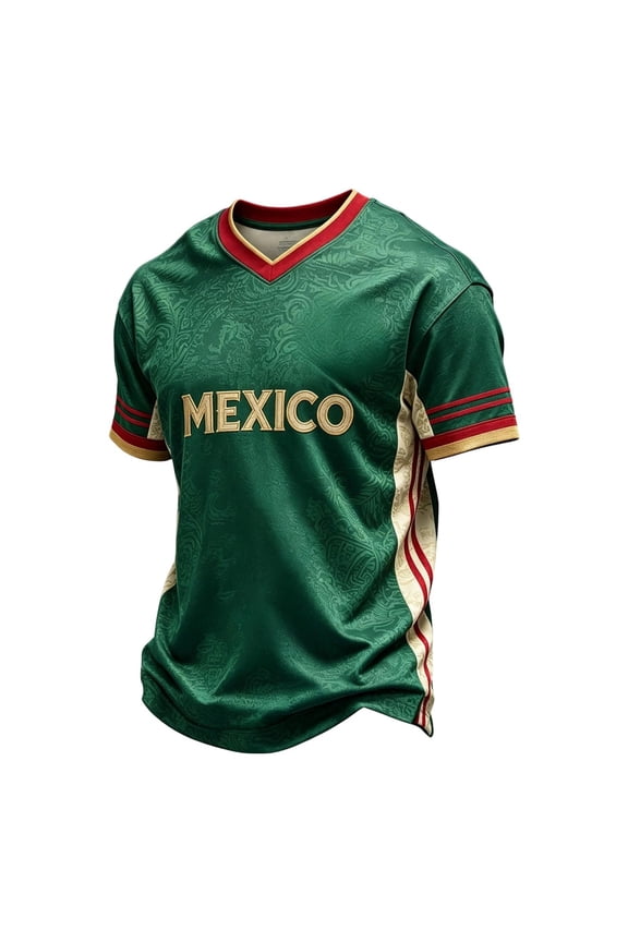 Men's Mexico Football Tshirt Short Sleeve V Neck Football Tshirts for Men with National Flag Colors Detail Casual Breathable Workout Tee Top,Green,XL