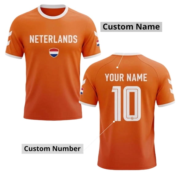 WAYUTE Men's Netherlands Soccer T-Shirt DIY Name Number Short Sleeve Crew Neck Tee with Patriotic Pattern Sporty Casual Top for Fan Wear