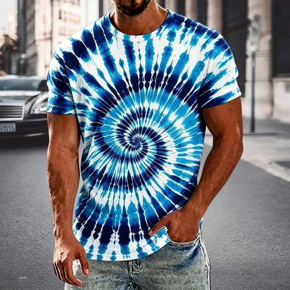 WAYUTE Men's Short Sleeve Tie Dye Casual Shirt Graphic Basic Tees Summer Short Sleeve Crewneck T-Shirt Fashion Outdoor,3XL