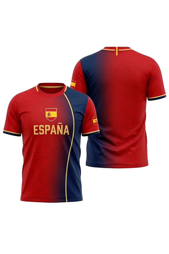 Men's Spain Soccer T-Shirt Short Sleeve Crew Neck Soccer T Shirts for Man National Flag Colors Graphic Casual Breathable Workout Tee Top,Red,S