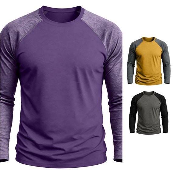 WAYUTE Men's T Shirts Raglan Long Sleeve Patchwork Color Crew Neck Long Sleeve Lightweight Layering Top T‑Shirt for Man,S